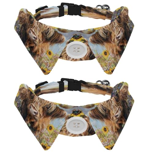 Verstellbare Fliege für Hunde und Katzen, Hochlandkuh, Sonnenblume, bequem, langlebig, mit Glöckchen, für kleine Hunde, Katzen, Kätzchen, Welpen, 2 Stück von Luoweisi