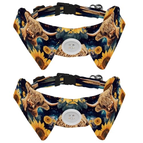 Verstellbare Fliege für Hunde und Katzen, Hochlandkuh, Sonnenblume, bequem, langlebig, mit Glöckchen, für kleine Hunde, Katzen, Kätzchen, Welpen, 2 Stück von Luoweisi