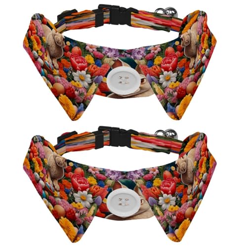 Verstellbare Fliege für Hunde und Katzen, Kaninchen, Blumenmuster, bequem, langlebig, mit Glöckchen, für kleine Hunde, Katzen, Kätzchen, Welpen, 2 Stück von Luoweisi