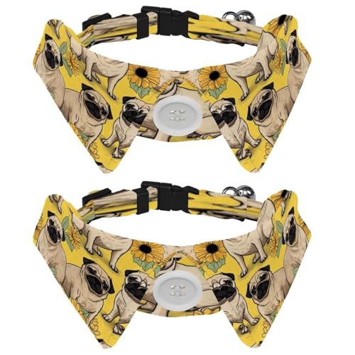 Verstellbare Fliege für Hunde und Katzen, Mops, Sonnenblume, bequem, langlebig, mit Glöckchen, für kleine Hunde, Katzen, Kätzchen, Welpen, 2 Stück von Luoweisi