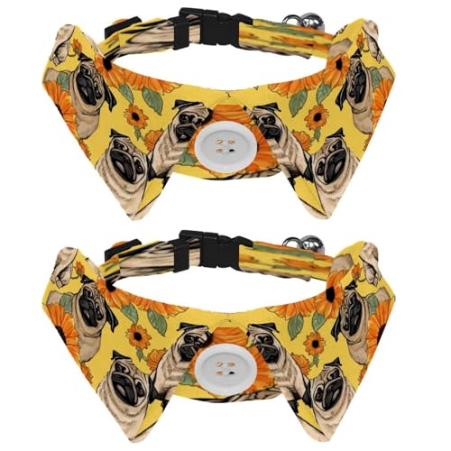 Verstellbare Fliege für Hunde und Katzen, Mops, Sonnenblumen, bequem, langlebig, mit Glöckchen, für kleine Hunde, Katzen, Kätzchen, Welpen, 2 Stück von Luoweisi