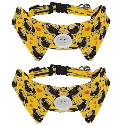 Verstellbare Fliege für Hunde und Katzen, Mops-Muster, bequem, langlebig, mit Glöckchen, für kleine Hunde, Katzen, Kätzchen, Welpen, 2 Stück von Luoweisi