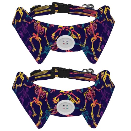 Verstellbare Fliege für Hunde und Katzen, Neon-Skelett-Muster, bequem, langlebig, mit Glöckchen, für kleine Hunde, Katzen, Kätzchen, Welpen, 2 Stück von Luoweisi