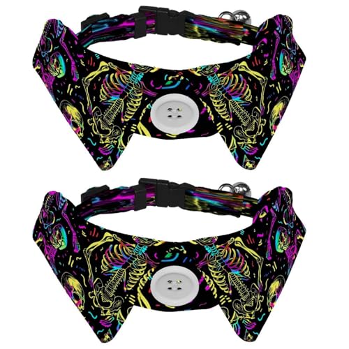 Verstellbare Fliege für Hunde und Katzen, Neon-Skelett-Muster, bequem, langlebig, mit Glöckchen, für kleine Hunde, Katzen, Kätzchen, Welpen, 2 Stück von Luoweisi