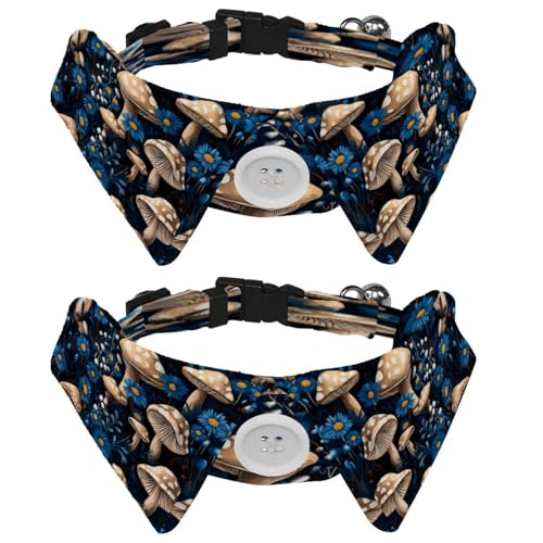 Verstellbare Fliege für Hunde und Katzen, Pilzblau, Gänseblümchen, bequem, langlebig, mit Glöckchen, für kleine Hunde, Katzen, Kätzchen, Welpen, 2 Stück von Luoweisi