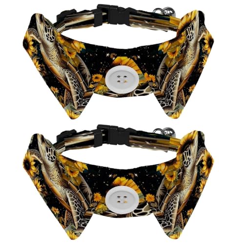 Verstellbare Fliege für Hunde und Katzen, Schildkröte, Sonnenblume, bequem, langlebig, mit Glöckchen, für kleine Hunde, Katzen, Kätzchen, Welpen, 2 Stück von Luoweisi