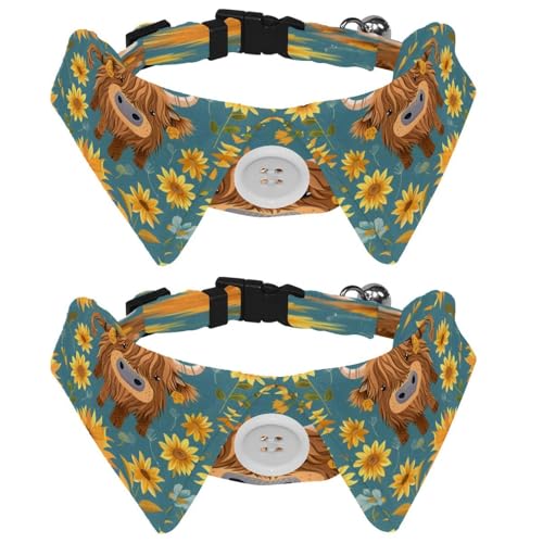 Verstellbare Fliege für Hunde und Katzen, Sonnenblume, Hochlandkuh, bequem, langlebig, mit Glöckchen, für kleine Hunde, Katzen, Kätzchen, Welpen, 2 Stück von Luoweisi