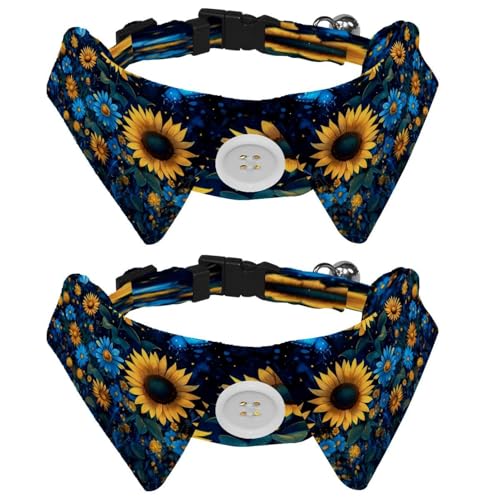 Verstellbare Fliege für Hunde und Katzen, Sonnenblumen, Gänseblümchen, Schmetterlinge, bequem, langlebig, mit Glöckchen, für kleine Hunde, Katzen, Kätzchen, Welpen, 2 Stück von Luoweisi