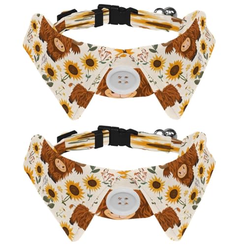Verstellbare Fliege für Hunde und Katzen, Sonnenblumen, Hochlandkühe, bequem, langlebig, mit Glöckchen, für kleine Hunde, Katzen, Kätzchen, Welpen, 2 Stück von Luoweisi