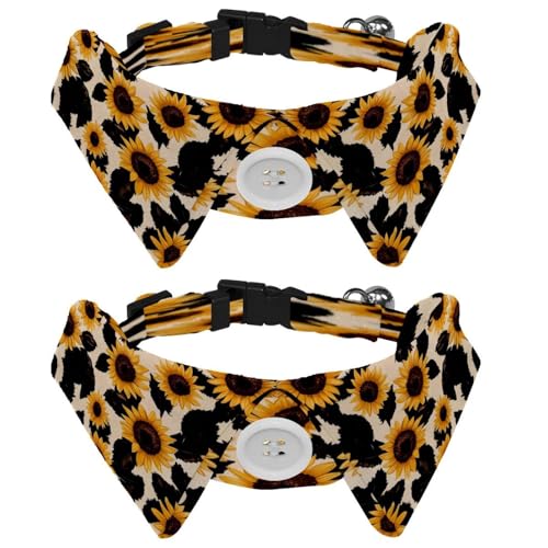 Verstellbare Fliege für Hunde und Katzen, Sonnenblumen auf Kuh, bedruckt, bequem, langlebig, mit Glöckchen, für kleine Hunde, Katzen, Kätzchen, Welpen, 2 Stück Verstellbare Fliege für Hunde und Katzen, Sonnenblumen auf Kuh, bedruckt, bequem, langlebig, mit Glöckchen, für kleine Hunde, Katzen, Kätzchen, Welpen, 2 Stück von Luoweisi
