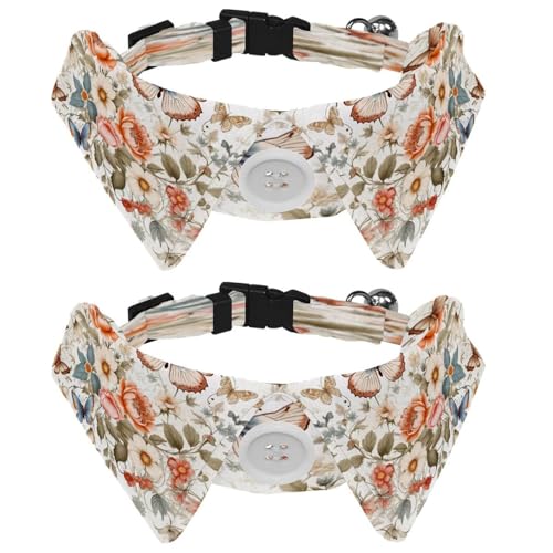 Verstellbare Fliege für Hunde und Katzen, Vintage-Blumen, Schmetterling, bequem, langlebig, mit Glöckchen, für kleine Hunde, Katzen, Kätzchen, Welpen, 2 Stück von Luoweisi