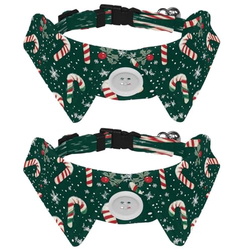 Verstellbare Fliege für Hunde und Katzen, Weihnachtsbonbons, bequem, langlebig, mit Glöckchen, für kleine Hunde, Katzen, Kätzchen, Welpen, 2 Stück von Luoweisi