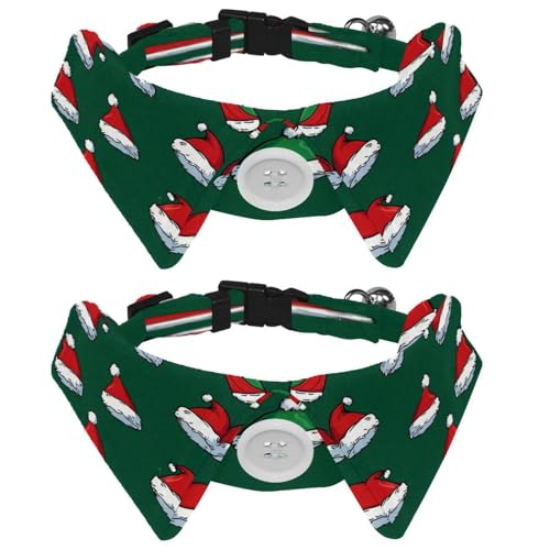Verstellbare Fliege für Hunde und Katzen, Weihnachtsmützenmuster, bequem, langlebig, mit Glöckchen, für kleine Hunde, Katzen, Kätzchen, Welpen, 2 Stück von Luoweisi