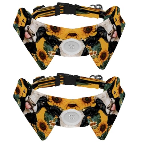 Verstellbare Fliege für Hunde und Katzen, lustige Kuh-Sonnenblumen, bequem, langlebig, mit Glöckchen, für kleine Hunde, Katzen, Kätzchen, Welpen, 2 Stück von Luoweisi