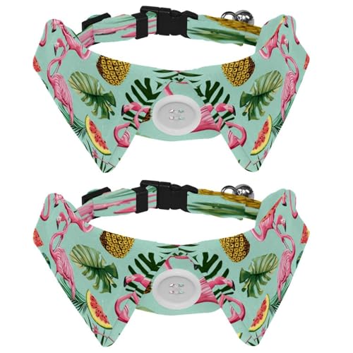 Verstellbare Fliege für Hunde und Katzen, tropische Flamingos, bequem, langlebig, mit Glöckchen, für kleine Hunde, Katzen, Kätzchen, Welpen, 2 Stück von Luoweisi