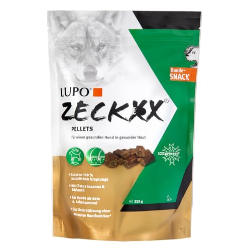 Lupo ZECKXX Hunde-Snack, Ergänzungsfuttermittel mit Cistus Incanus & Bärlauch für gesunde Haut, Pellets für Hunde ab 6 Monate (325g) von Luposan