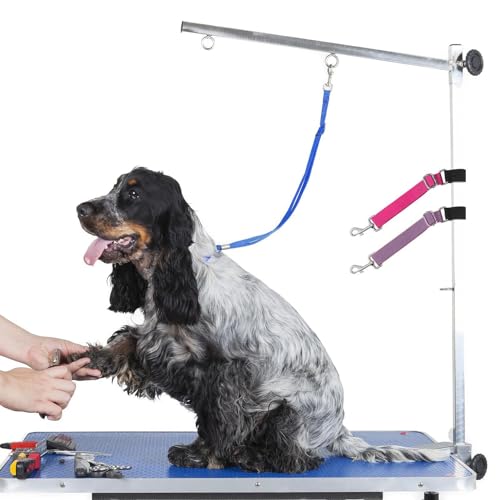 2 Stück Haustier-Hundepflege-Arm-Zubehör, Hunde-Pflegearm-Verlängerungsgurt, Fellpflege-Rückhaltesystem, Verstellbare, Sichere und Stabile Schlaufenverlängerung (Schwarz und Rosa) von Luqeeg