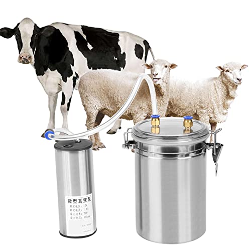 Luqeeg 2L Elektrische Melkmaschine, Pulsationsvakuumpumpe Melker Tragbare Melkmaschine aus Rostfreiem Stahl Elektrische Melkmaschine mit Einstellbarer Geschwindigkeit für Schafe und Kühe (für Rinder von Luqeeg