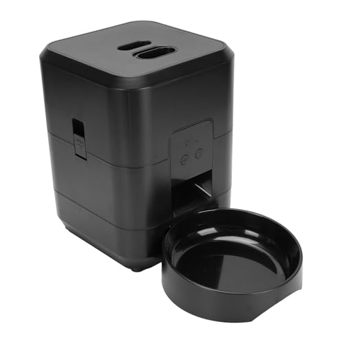 Luqeeg Automatische Haustierfutterautomatin, Abgelegener Trockener Lebensmittelspender Smart Pet Feeder für Kleine Haustiere Innen-, Zeitgesteuerte und Portionsgesteuerte Fütterung (Black) von Luqeeg