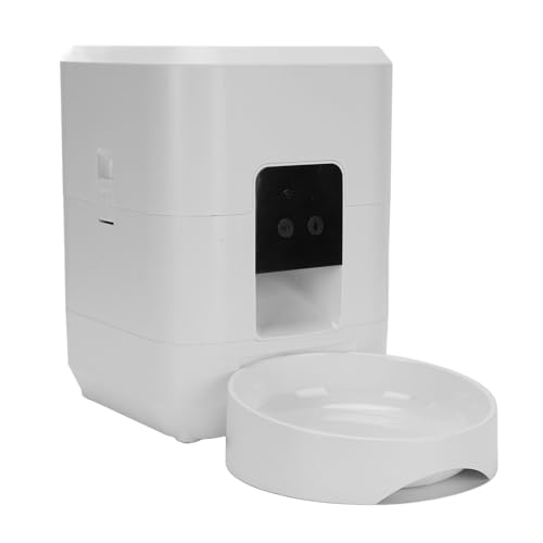 Luqeeg Automatische Haustierfutterautomatin, Abgelegener Trockener Lebensmittelspender Smart Pet Feeder für Kleine Haustiere Innen-, Zeitgesteuerte und Portionsgesteuerte Fütterung (White) von Luqeeg