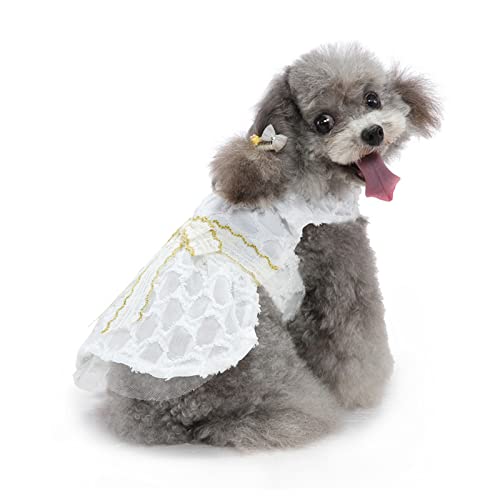 Hundekleid mit Schleife, Süßes Geburtstagsmädchen, Hund, Katze, Tüllkleid, Weiches, Atmungsaktives Mesh-Prinzessinnen-Welpen-Schleifenkleid für Weihnachtshochzeitsfeier, weiß (M) von Luqeeg