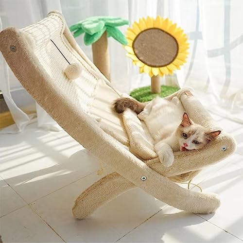 Strandliegestuhl für Haustiere, Erhöhtes Katzenbett, Mini-Strandstuhl, Verstellbare Katzenmöbel Katzenklauen-Schleifplatte, Sofa-Form Massivholz, für Katzen Hunde Im Innenbereich von Luqeeg