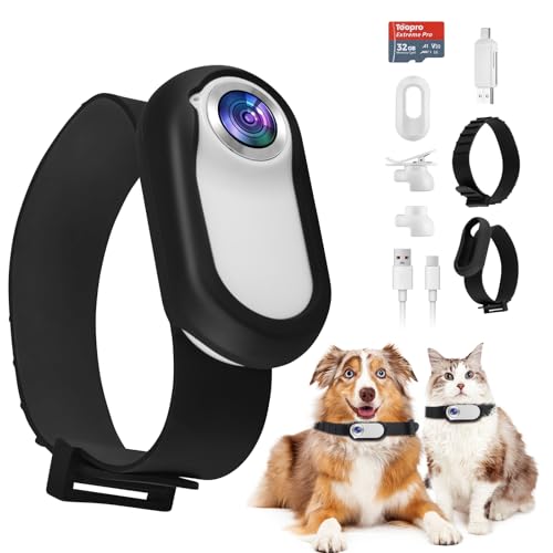 1080P HD Katzen Kamera Halsband, Hundekamera Halsband mit 170° Weitwinkel & 32GB SD-Karte, Mini Sport Action Kamera Katzenkamera für Videoaufnahmen und Fotos Tierkamera für Katzen Hunde Tiergeschenk von Luqixcey