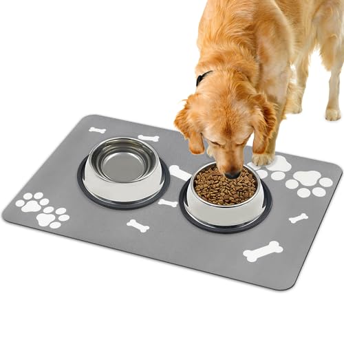 Lurowo Futtermatte für Hunde, schnell trocknend, super saugfähig, waschbar, rutschfest, für Katzen, 40 x 60 cm (Knochenpfotenmuster) von Lurowo