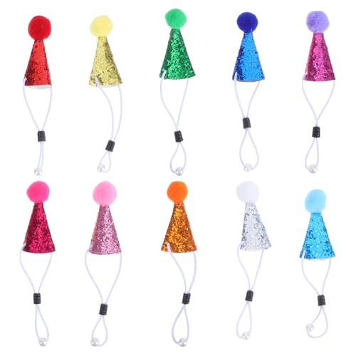 Lurrose 10 Stück Mini-Partyhüte für Haustiere und Kuscheltiere, kegelförmige Geburtstagshüte mit Pompons, süße Geburtstagsparty-Dekorationen für Hunde, Katzen, Figuren, Spielzeug von Lurrose