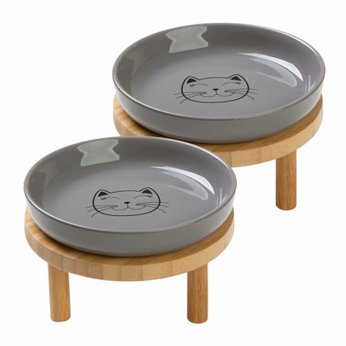 Lusifaco Keramik-Teller für Katzenfutter mit Ständer, Grau, 2 Stück von Lusifaco