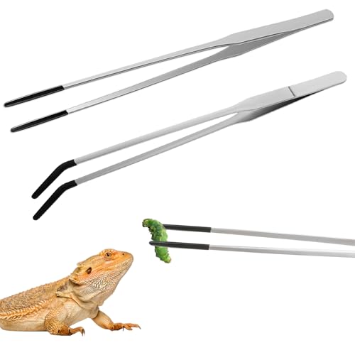 Lusofie 2 Stück Edelstahl Aquarium Pinzette Lang Gerade Futterpinzette Gebogene Spitze Pinzetten Set mit Gummikopf 26cm Extra Lange Pinzette für Wasserpflanze Pflanzenpinzette Reptilien Futterzange von Lusofie