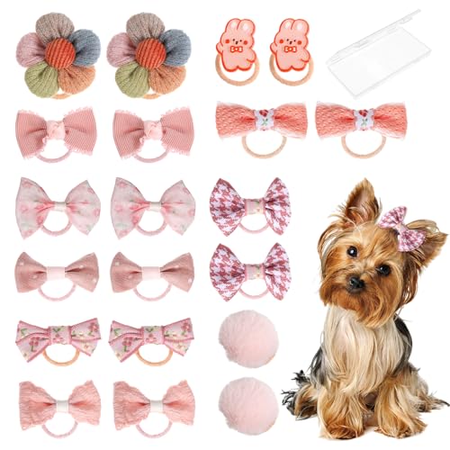 Lusofie 20 Stück Süße Haarschleifen Für Kleine Hunde Haar Schleifen Mit Gummibänder Handgefertigte Hund Haarspange Rosa Haarschmuck Für Yorkshire Terrier Malteser Fellpflege-Accessoires von Lusofie