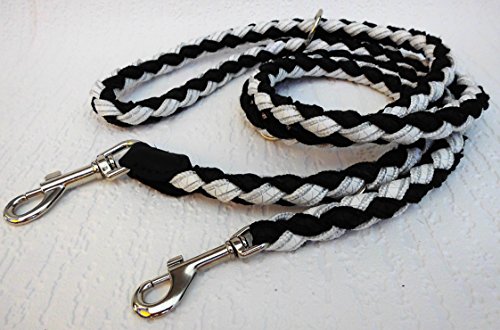 Runde HUNDELEINE geflochten, 200cm/16mm, 3xverstellbar Echt Leder+Neu Weiss mit Schwarz (1303) von Lusy01