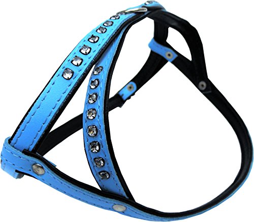 HUNDEGESCHIRR - Geschirr, Strass - Zirkonia Brustumfang 32,5-39,5cm Leder + Blau (PL10.05.3-45) von Lusy011