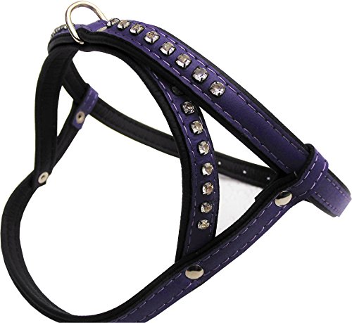 HUNDEGESCHIRR - Geschirr, Strass - Zirkonia Brustumfang 32,5-40,5cm Leder + Violett (PL10.05.3-45) von Lusy011