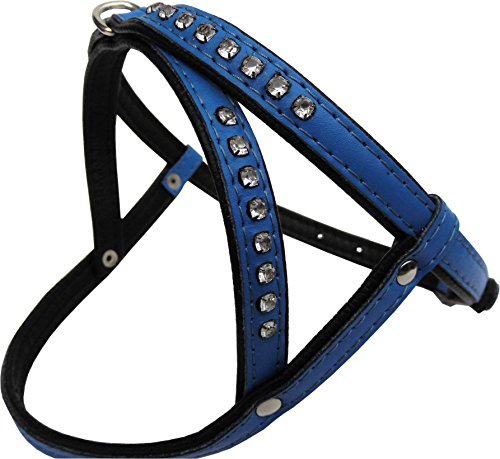 HUNDEGESCHIRR - Geschirr, Strass - Zirkonia Brustumfang 35-42 cm Leder + Blau (PL2.10.4.43) von Lusy011