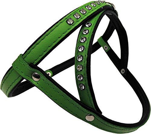 HUNDEGESCHIRR - Geschirr, Strass - Zirkonia Brustumfang 35-42 cm Leder + Grün (PL10.05.3-45) von Lusy011