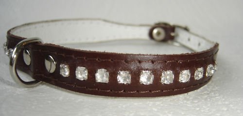 HUNDEHALSBAND - Halsband, Halsumfang 19-23cm, Leder+Strass+ BRAUN (20-5-1-47) von Lusy011