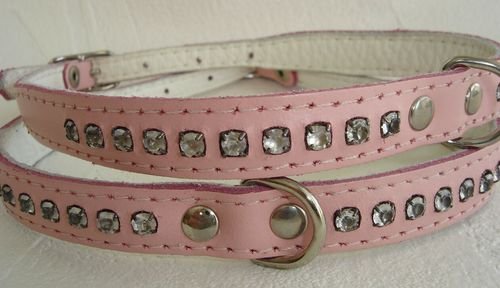 HUNDEHALSBAND - Halsband, Halsumfang 19-23cm, Leder+Strass+Rosa (18.02.1.39) von Lusy011