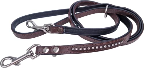 HUNDELEINE, Leine + Strass Zirkonia, Echt Leder *220cm/16mm, BRAUN, 3xVerstellbar (11-12-9-40) von Lusy011