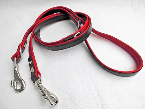 HUNDELEINE Führleine Leine Echt Leder *220cm/20mm, Schwarz-ROT, 3xVerstellbar (11.2.1354) von Lusy011