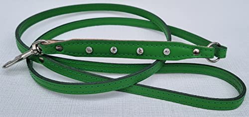 HUNDELEINE - Leine mit Kristallen 130cm/10mm, Echt Leder GRÜN von Lusy011
