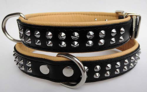 Lusy011 Leder Halsband - Hundehalsband, Nieten, Halsumfang 37-47cm, 42-50cm, Echt Leder; Schwarz-Natur, NEU (Halsumfang 38-47cm/53cm) von Lusy011