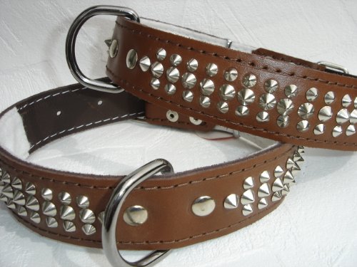 Leder Halsband - Hundehalsband, Nieten Braun, Halsumfang 52-67cm, NEU (404-10-16) von Lusy011
