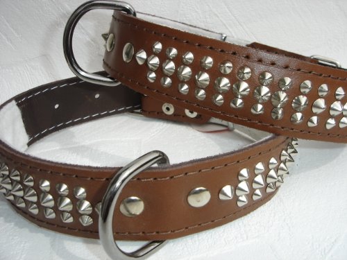 Leder Halsband - Hundehalsband, Nieten Braun Halsumfang 46-57cm, NEU (4-04-996) von Lusy011