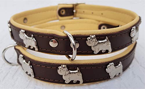 *Westie* Hunde Halsband, Leder, Halsumfang 28-32cm, 30-36cm, 35-41cm, BRAUN-Beige, (Halsumfang 28-32cm/35cm) von Lusy011