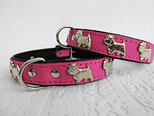 Lusy011 *Westie* Hunde Halsband, Leder, Halsumfang 30-36cm, ROSA, NEU(PL.19.9.3-32) von Lusy011