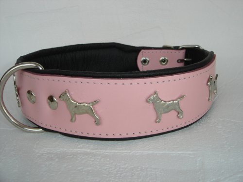 Bullterrier HUNDEHALSBAND - Halsband, Halsumfang 44-52cm/50mm, Leder Rosa von Lusy011