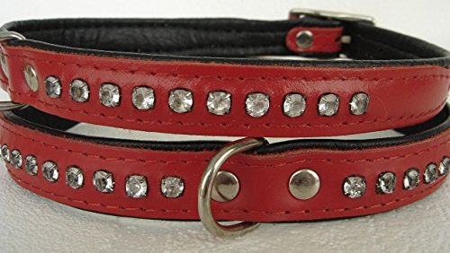 HUNDEHALSBAND - Halsband, Halsumfang 22-27cm, Echt Leder+Strass, Zirkonia Rot von Lusy011