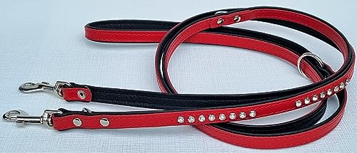 HUNDELEINE, Leine + Strass Zirkonia, Echt Leder *220cm/14mm, ROT 3xVerstellbar (Hunde bis 12Kg) von Lusy011